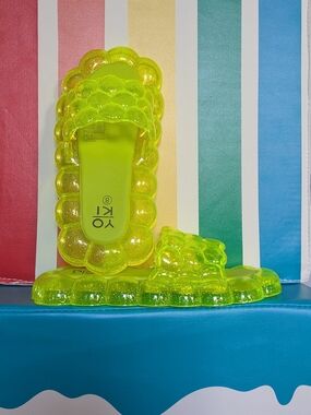 Yoki Neon Green Bubble Jelly Slide Sandals
